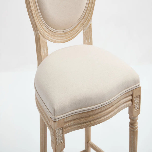 Classic Louis-Style Carved Dining Chair with Cotton Linen Upholstery, Set of 2  Wooden Bazar