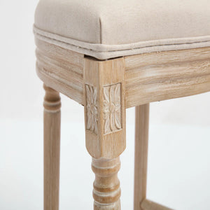 Classic Louis-Style Carved Dining Chair with Cotton Linen Upholstery, Set of 2  Wooden Bazar