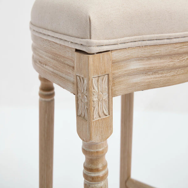 Classic Louis-Style Carved Dining Chair with Cotton Linen Upholstery, Set of 2  Wooden Bazar