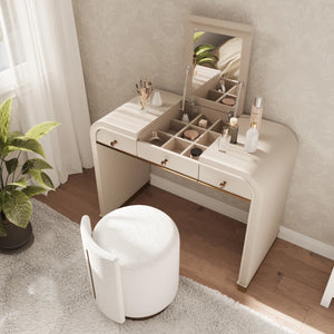 Classic Makeup Vanity With Flip Mirror And 2 Drawers,Makeup Desk With Hidden Storage Space  Wooden Bazar
