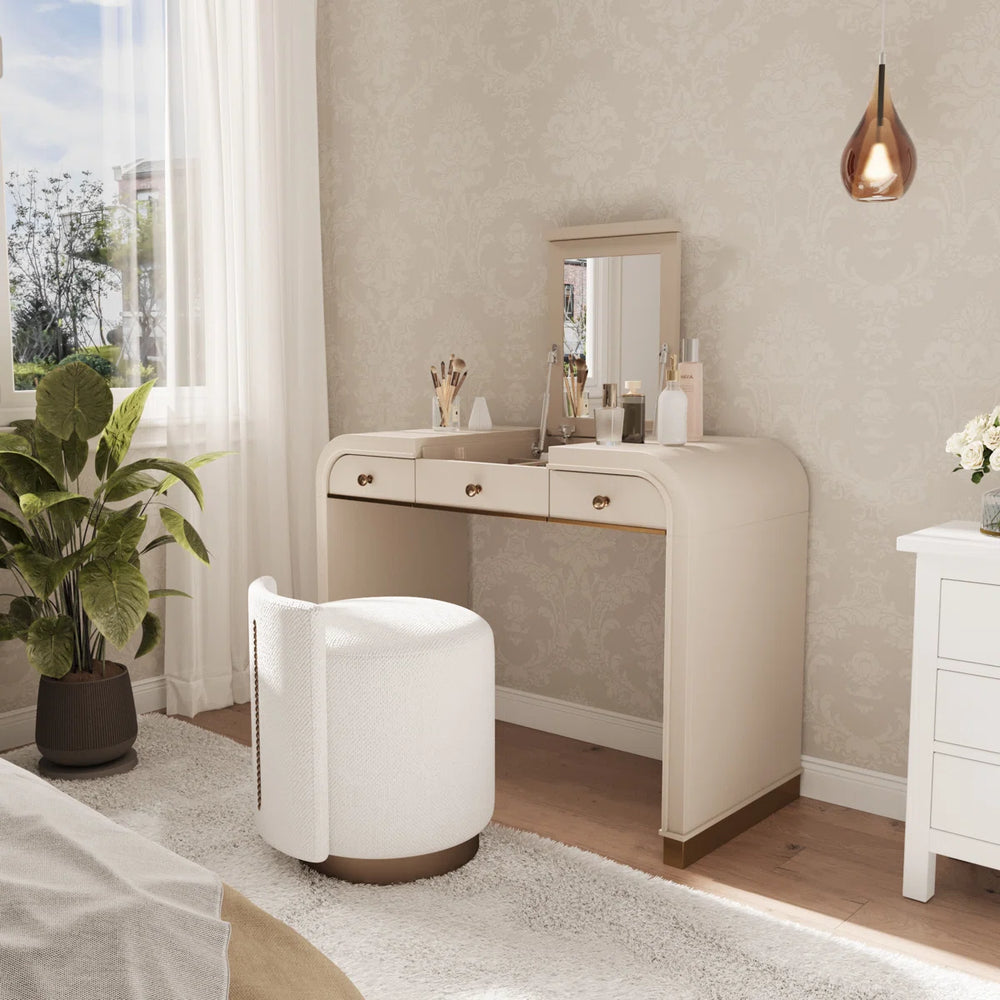 Classic Makeup Vanity With Flip Mirror And 2 Drawers,Makeup Desk With Hidden Storage Space  Wooden Bazar
