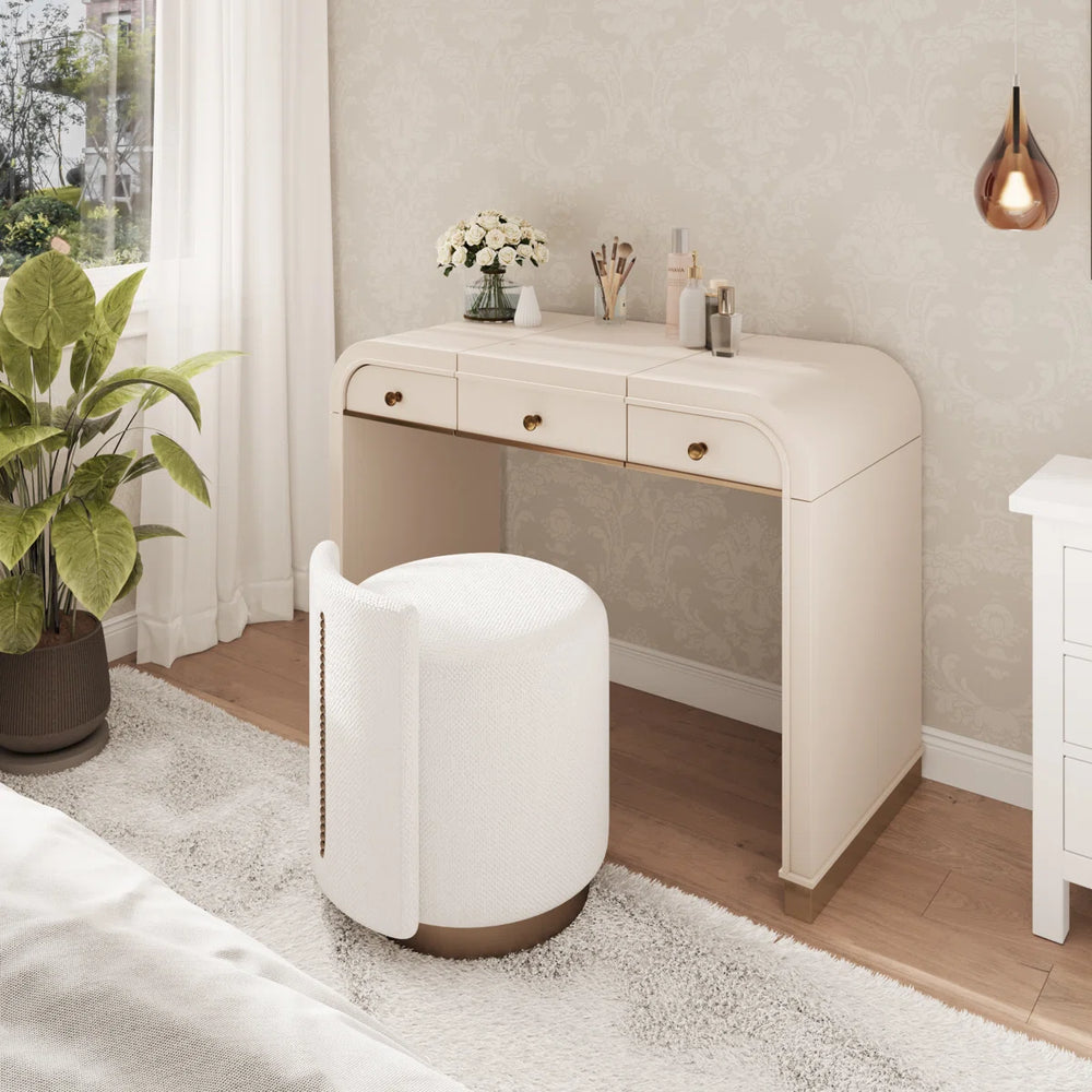 Classic Makeup Vanity With Flip Mirror And 2 Drawers,Makeup Desk With Hidden Storage Space  Wooden Bazar