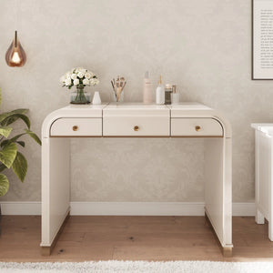 Classic Makeup Vanity With Flip Mirror And 2 Drawers,Makeup Desk With Hidden Storage Space  Wooden Bazar