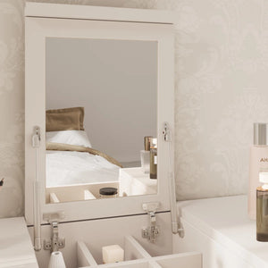 Classic Makeup Vanity With Flip Mirror And 2 Drawers,Makeup Desk With Hidden Storage Space  Wooden Bazar