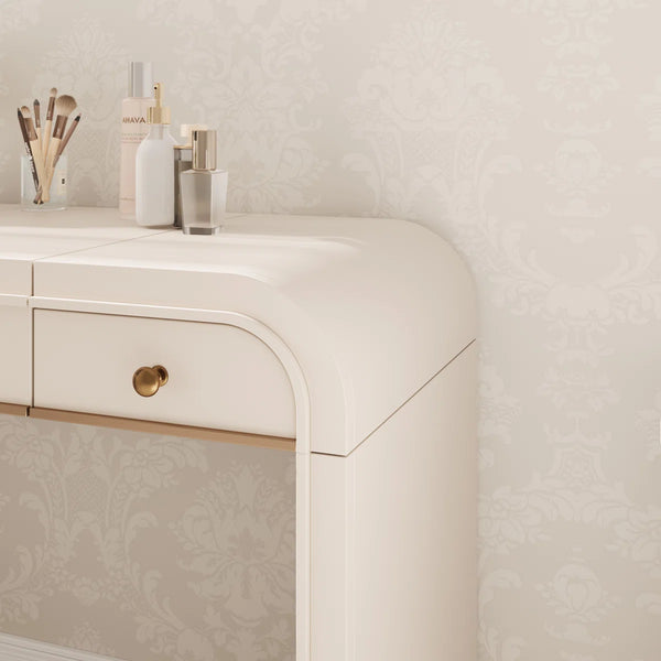 Classic Makeup Vanity With Flip Mirror And 2 Drawers,Makeup Desk With Hidden Storage Space  Wooden Bazar