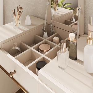 Classic Makeup Vanity With Flip Mirror And 2 Drawers,Makeup Desk With Hidden Storage Space  Wooden Bazar