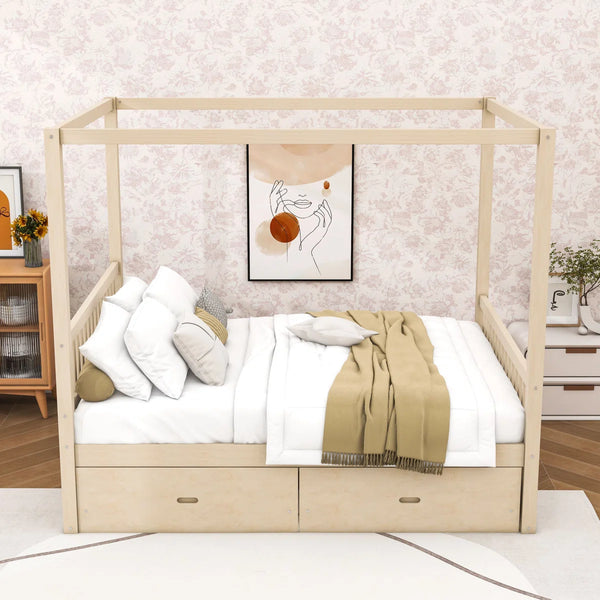 Saim Canopy Day Bed with 2 Drawers - Wooden bazar
