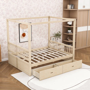 Saim Canopy Day Bed with 2 Drawers - Wooden bazar