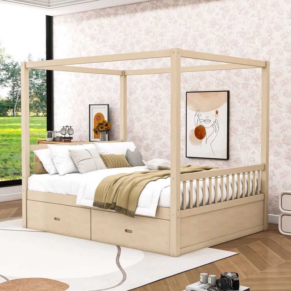 Saim Canopy Day Bed with 2 Drawers - Wooden bazar