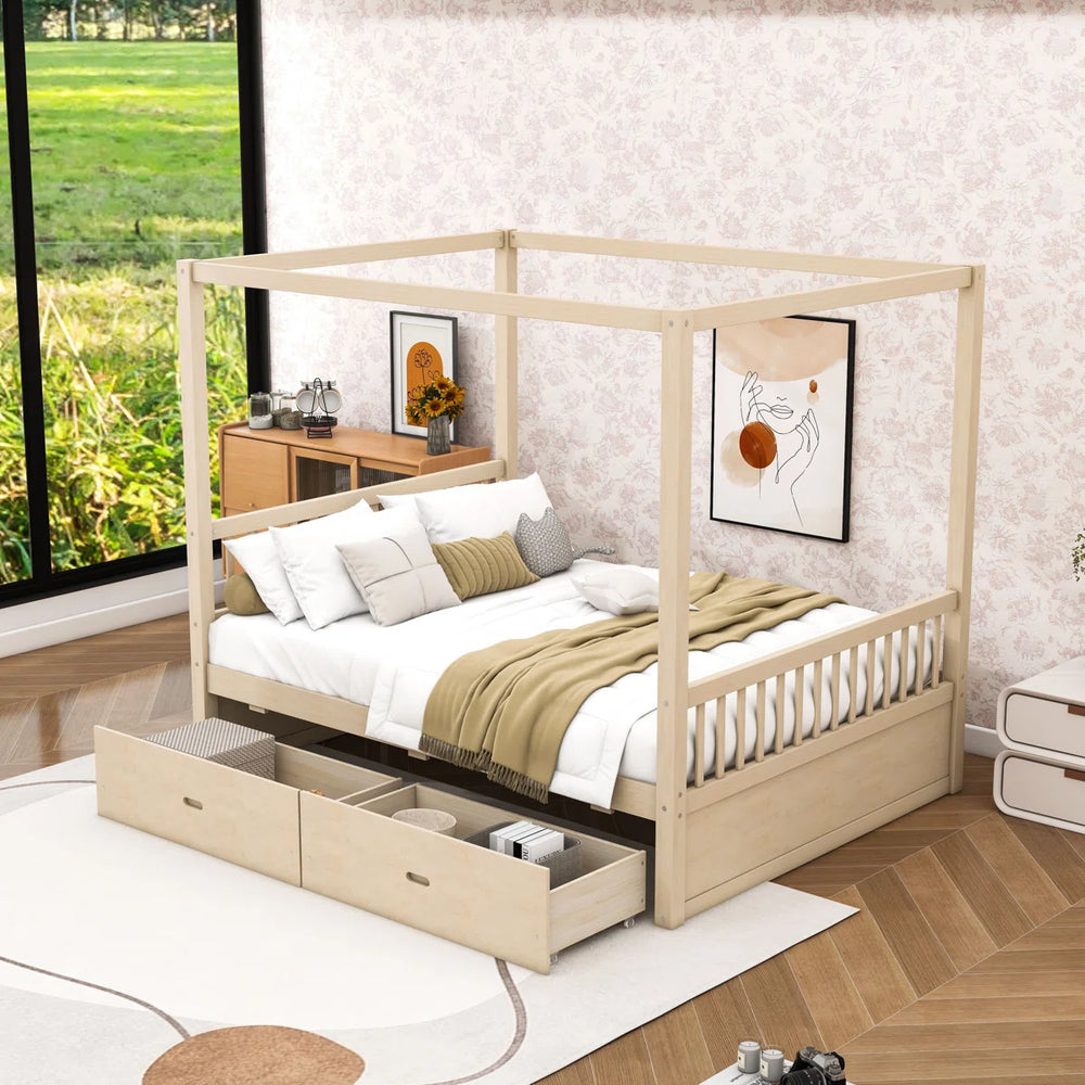 Saim Canopy Day Bed with 2 Drawers - Wooden bazar