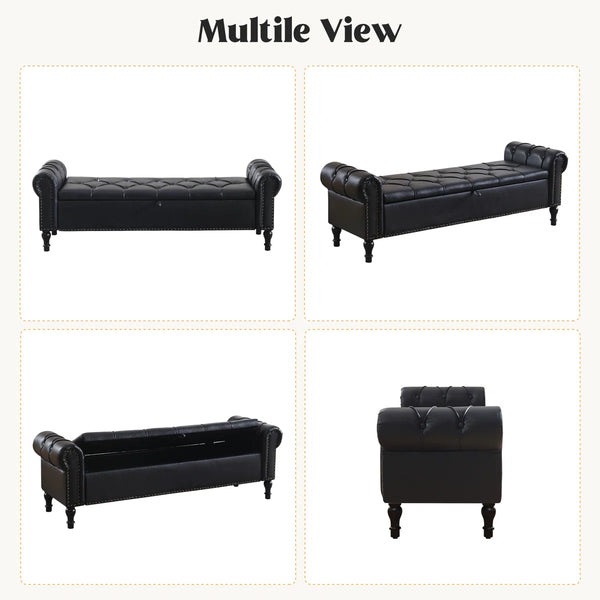 Pirox Faux Leather Upholstered storage Bench - Wooden Bazar