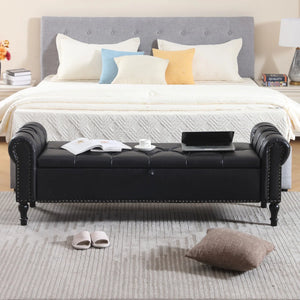 Pirox Faux Leather Upholstered storage Bench - Wooden Bazar