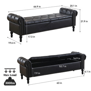 Pirox Faux Leather Upholstered storage Bench - Wooden Bazar