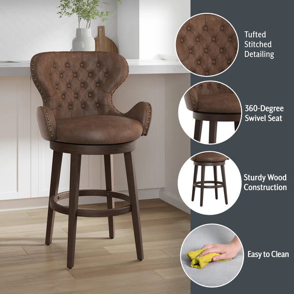 Colberta Swivel Upholstered Counter Stool  Wooden Bazar