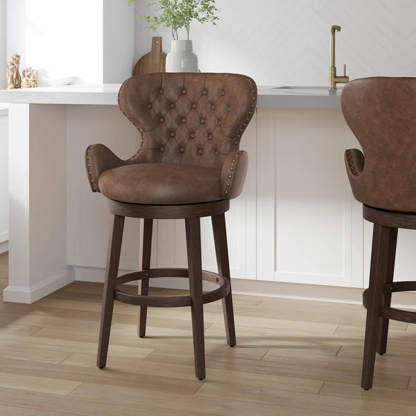 Colberta Swivel Upholstered Counter Stool  Wooden Bazar