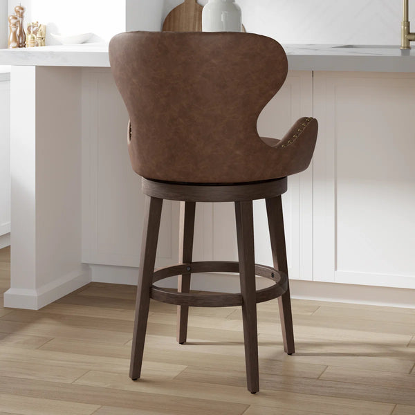 Colberta Swivel Upholstered Counter Stool  Wooden Bazar