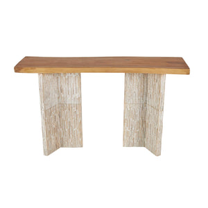 Cole & Grey Handmade Teak Wood Console Table with Brown Finish and Slatted Legs for Living Room & Entryway  Wooden Bazar