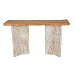Cole & Grey Handmade Teak Wood Console Table with Brown Finish and Slatted Legs for Living Room & Entryway  Wooden Bazar