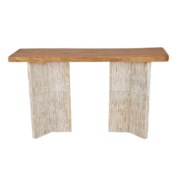 Cole & Grey Handmade Teak Wood Console Table with Brown Finish and Slatted Legs for Living Room & Entryway  Wooden Bazar