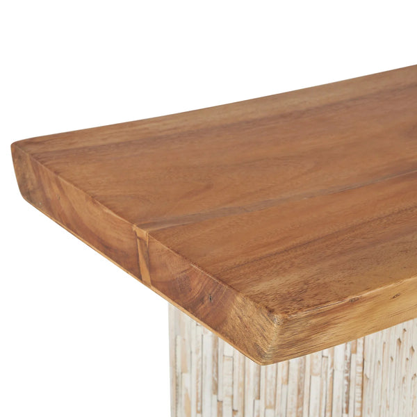 Cole & Grey Handmade Teak Wood Console Table with Brown Finish and Slatted Legs for Living Room & Entryway  Wooden Bazar
