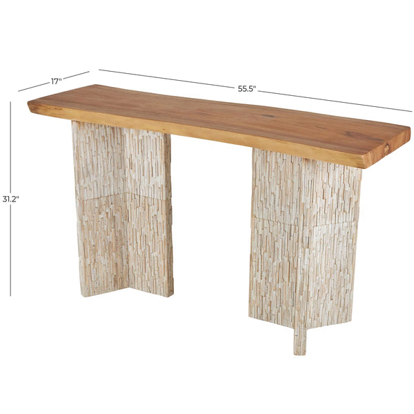 Cole & Grey Handmade Teak Wood Console Table with Brown Finish and Slatted Legs for Living Room & Entryway  Wooden Bazar