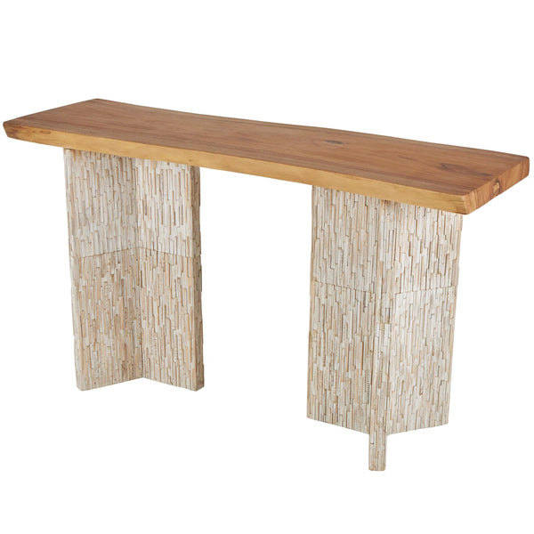 Cole & Grey Handmade Teak Wood Console Table with Brown Finish and Slatted Legs for Living Room & Entryway  Wooden Bazar