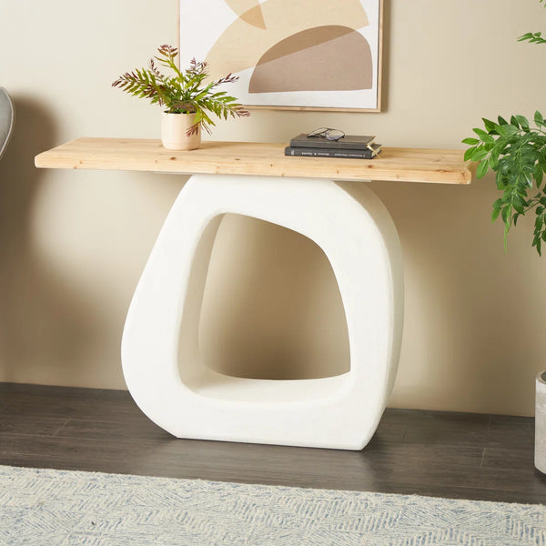 Cole & Grey O-Shaped Wooden Console Table with Light Brown Top for Entryway & Living Room  Wooden Bazar