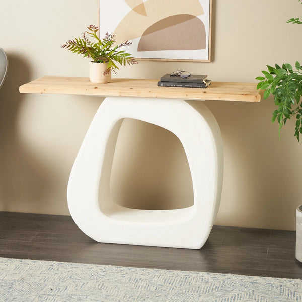 Cole & Grey O-Shaped Wooden Console Table with Light Brown Top for Entryway & Living Room  Wooden Bazar