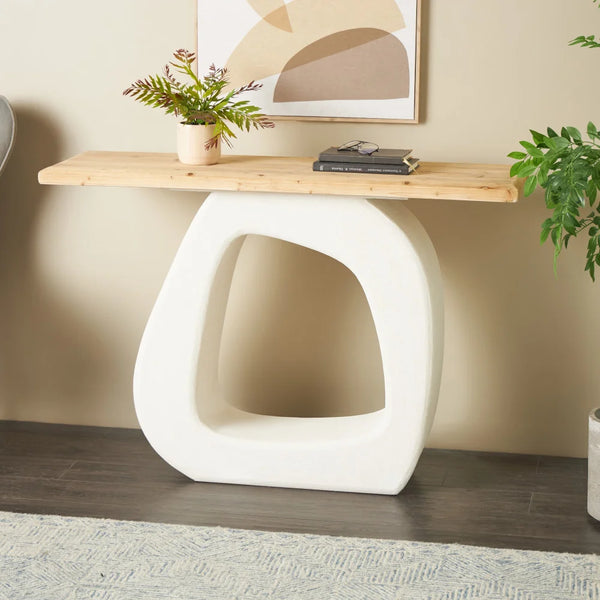 Cole & Grey O-Shaped Wooden Console Table with Light Brown Top for Entryway & Living Room  Wooden Bazar