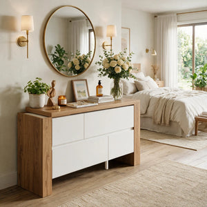 Convertible Makeup Vanity Desk with Adjustable Layout and Storage Drawers, Space-Saving Bedroom Dressing Table  Wooden Bazar