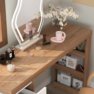 Convertible Makeup Vanity Desk with Adjustable Layout and Storage Drawers, Space-Saving Bedroom Dressing Table  Wooden Bazar
