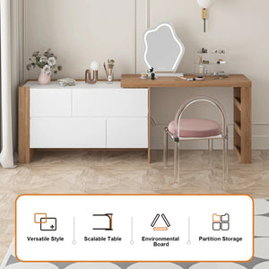 Convertible Makeup Vanity Desk with Adjustable Layout and Storage Drawers, Space-Saving Bedroom Dressing Table  Wooden Bazar