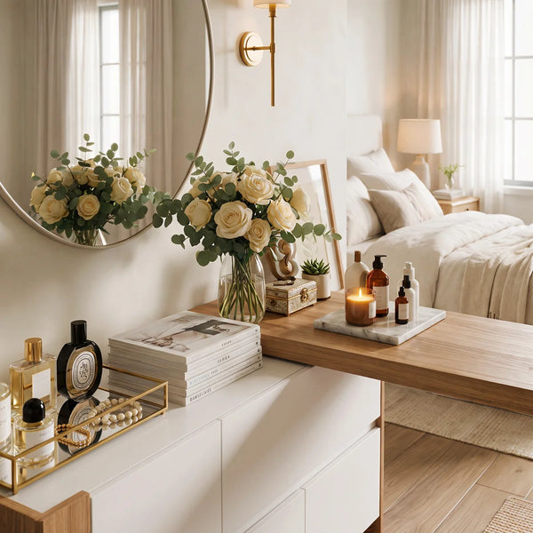 Convertible Makeup Vanity Desk with Adjustable Layout and Storage Drawers, Space-Saving Bedroom Dressing Table  Wooden Bazar