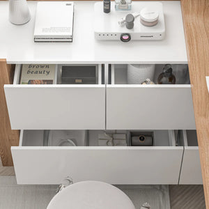 Convertible Makeup Vanity Desk with Adjustable Layout and Storage Drawers, Space-Saving Bedroom Dressing Table  Wooden Bazar