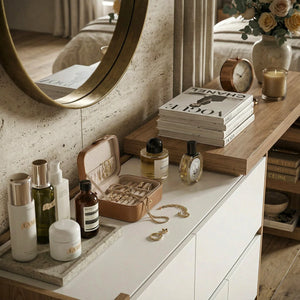 Convertible Makeup Vanity Desk with Adjustable Layout and Storage Drawers, Space-Saving Bedroom Dressing Table  Wooden Bazar