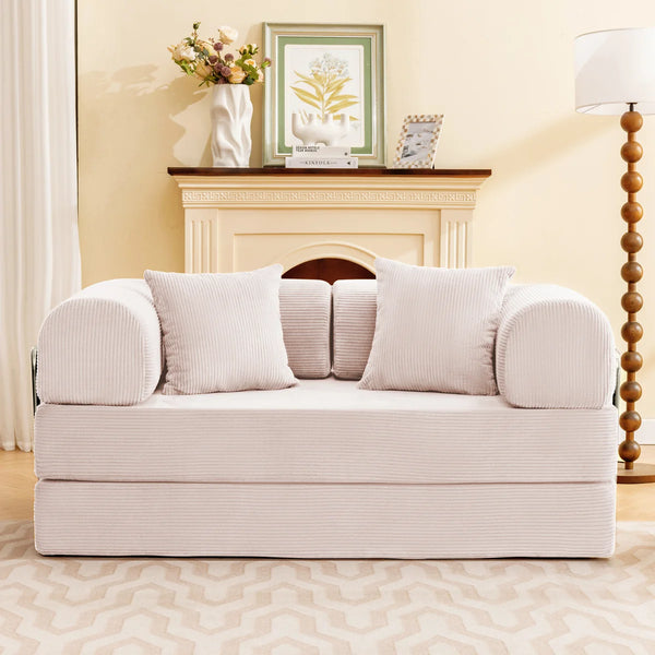 Corduroy Foldable Sofa Bed with High-Rebound Density Sponge  Wooden Bazar
