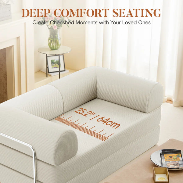 Corduroy Foldable Sofa Bed with High-Rebound Density Sponge  Wooden Bazar