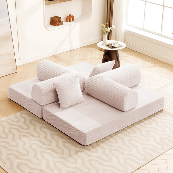 Corduroy Foldable Sofa Bed with High-Rebound Density Sponge  Wooden Bazar