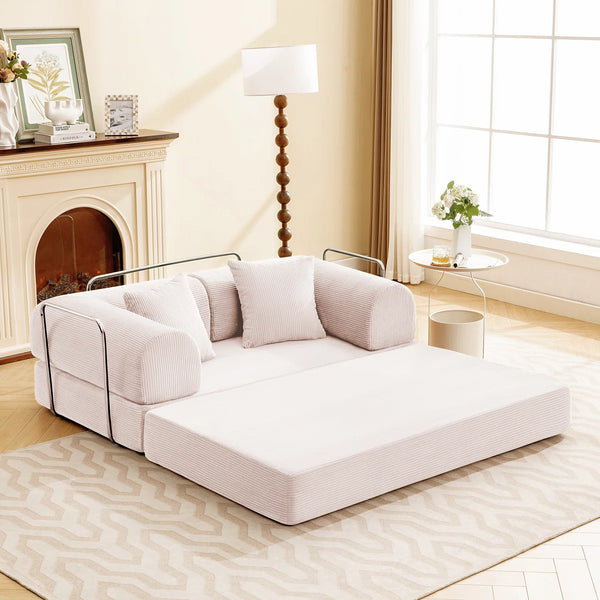 Corduroy Foldable Sofa Bed with High-Rebound Density Sponge  Wooden Bazar