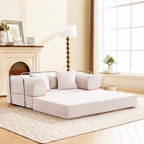 Corduroy Foldable Sofa Bed with High-Rebound Density Sponge  Wooden Bazar