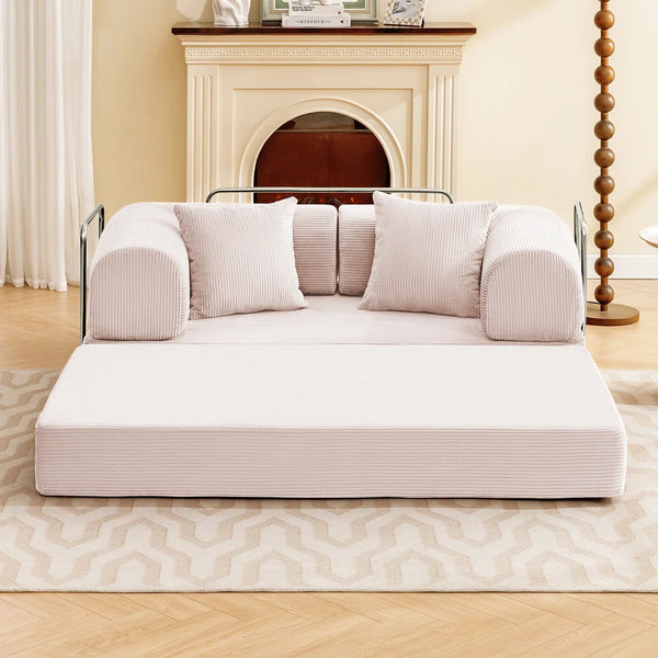 Corduroy Foldable Sofa Bed with High-Rebound Density Sponge  Wooden Bazar