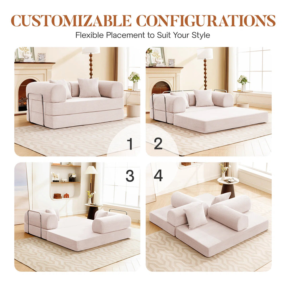 Corduroy Foldable Sofa Bed with High-Rebound Density Sponge  Wooden Bazar