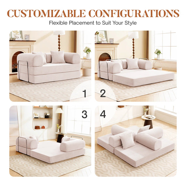 Corduroy Foldable Sofa Bed with High-Rebound Density Sponge  Wooden Bazar