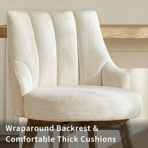 Counter Height Bar Stools,Swivel Bar Stools with Backs,Barstools Set of 2,26'' Solid Wood Legs,Thick Seat Upholstered Linen Fabric Counter Height Stools in Grey  Wooden Bazar