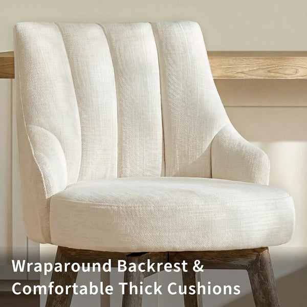 Counter Height Bar Stools,Swivel Bar Stools with Backs,Barstools Set of 2,26'' Solid Wood Legs,Thick Seat Upholstered Linen Fabric Counter Height Stools in Grey  Wooden Bazar