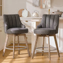 Counter Height Bar Stools,Swivel Bar Stools with Backs,Barstools Set of 2,26'' Solid Wood Legs,Thick Seat Upholstered Linen Fabric Counter Height Stools in Grey  Wooden Bazar