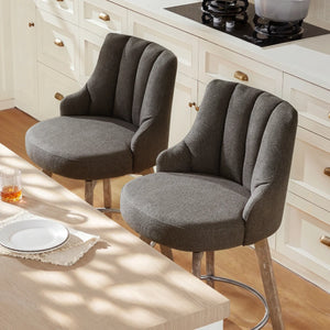 Counter Height Bar Stools,Swivel Bar Stools with Backs,Barstools Set of 2,26'' Solid Wood Legs,Thick Seat Upholstered Linen Fabric Counter Height Stools in Grey  Wooden Bazar
