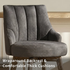 Counter Height Bar Stools,Swivel Bar Stools with Backs,Barstools Set of 2,26'' Solid Wood Legs,Thick Seat Upholstered Linen Fabric Counter Height Stools in Grey  Wooden Bazar