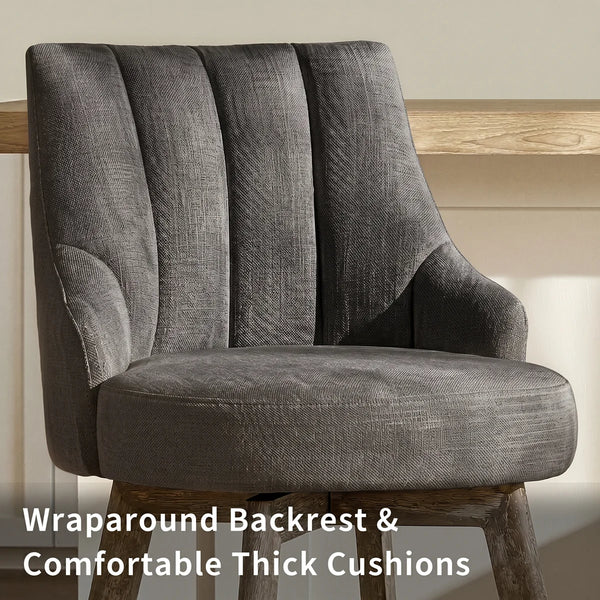 Counter Height Bar Stools,Swivel Bar Stools with Backs,Barstools Set of 2,26'' Solid Wood Legs,Thick Seat Upholstered Linen Fabric Counter Height Stools in Grey  Wooden Bazar