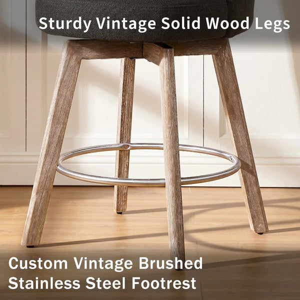 Counter Height Bar Stools,Swivel Bar Stools with Backs,Barstools Set of 3,26'' Solid Wood Legs,Thick Seat Upholstered Linen Fabric Counter Height Stools in Sand  Wooden bazar